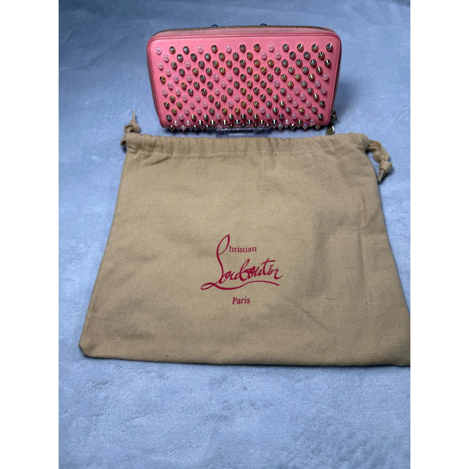 Christian Louboutin Panettone Studded Pink Leather Long Zip Wallet